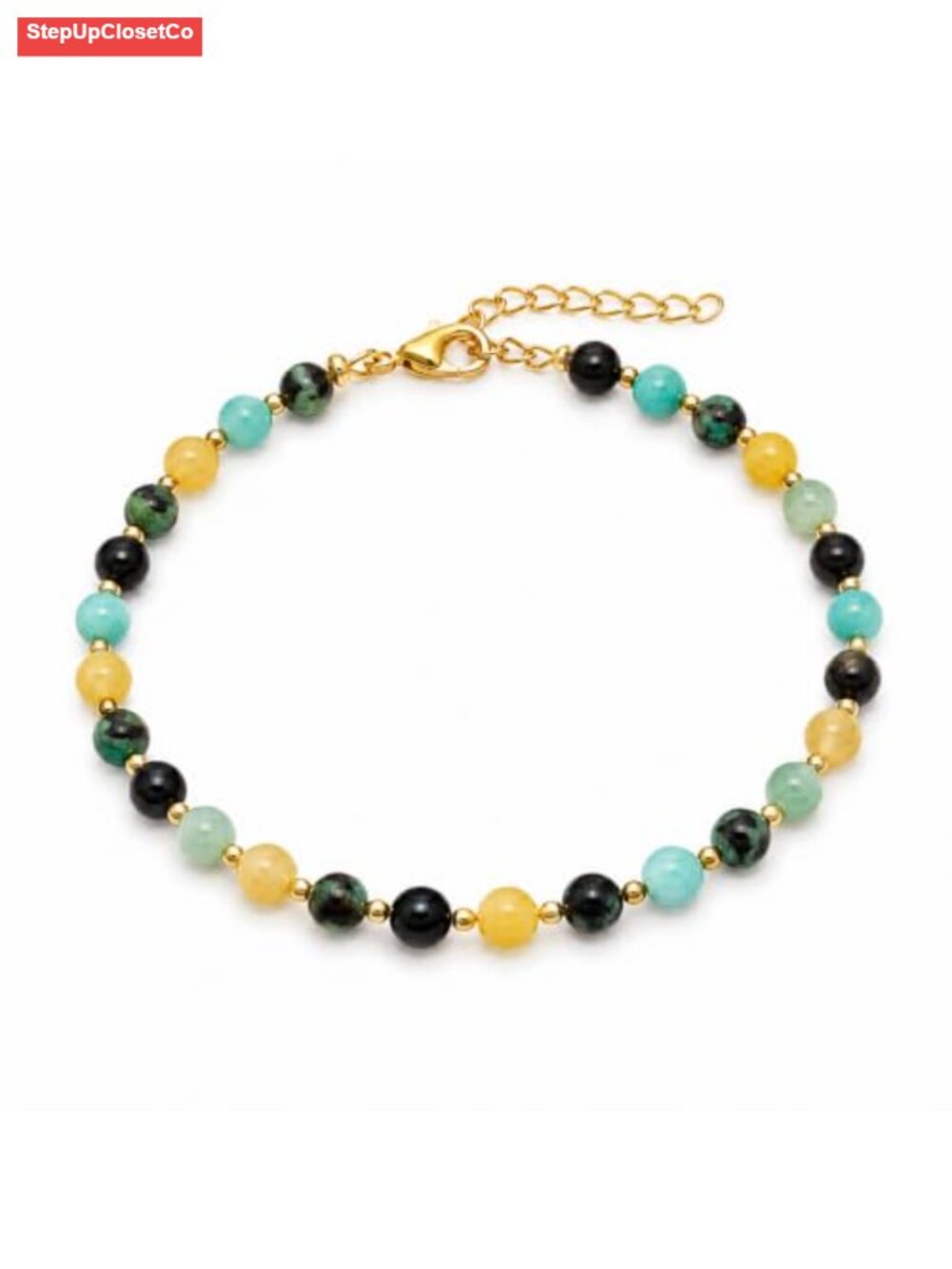 Natural Stone Beaded Bracelet - 6mm Crystal Gemstone Stretch Adjustable